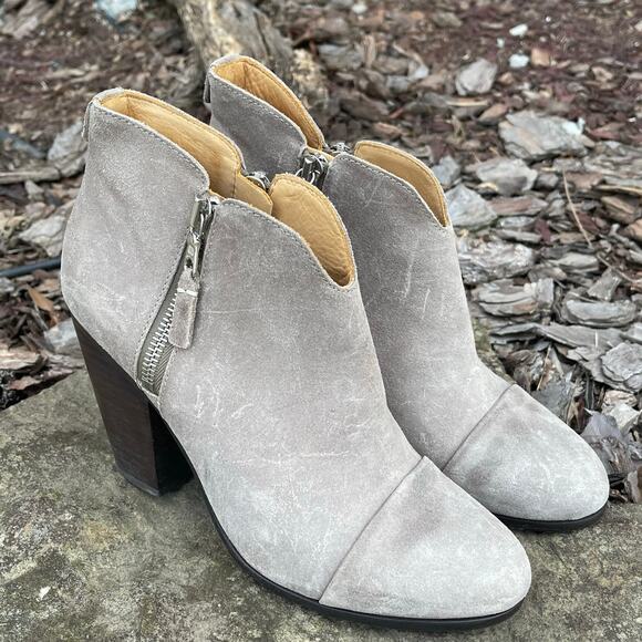 Rag & Bone Margot Leather Dual Zip Heeled Ankle Boots Size 37.5 - Picture 1 of 4